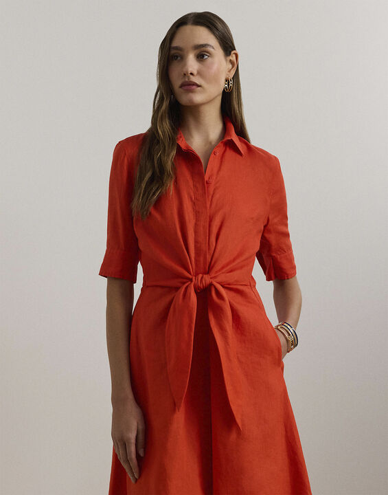Tie-Front Linen Shirtdress
