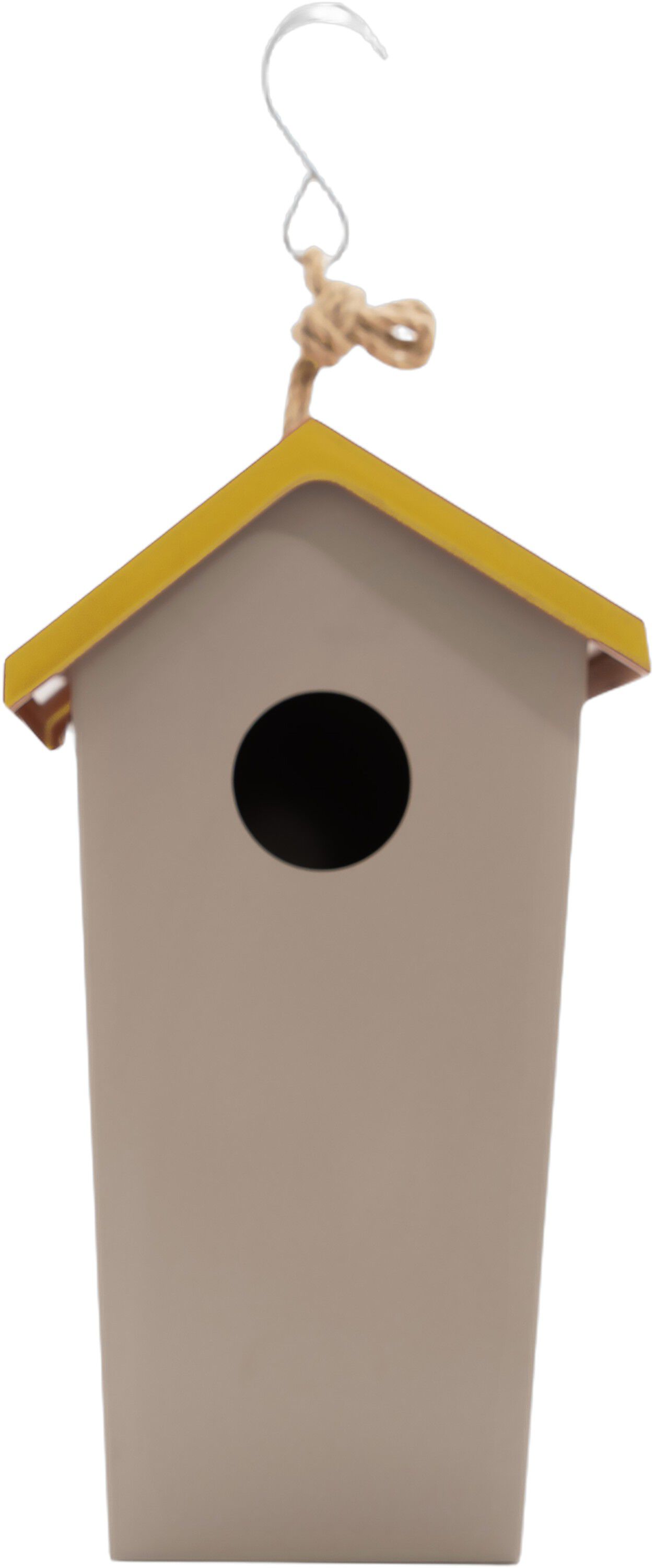 Fuglehus bambusfiber i taupe m. gul okker tag