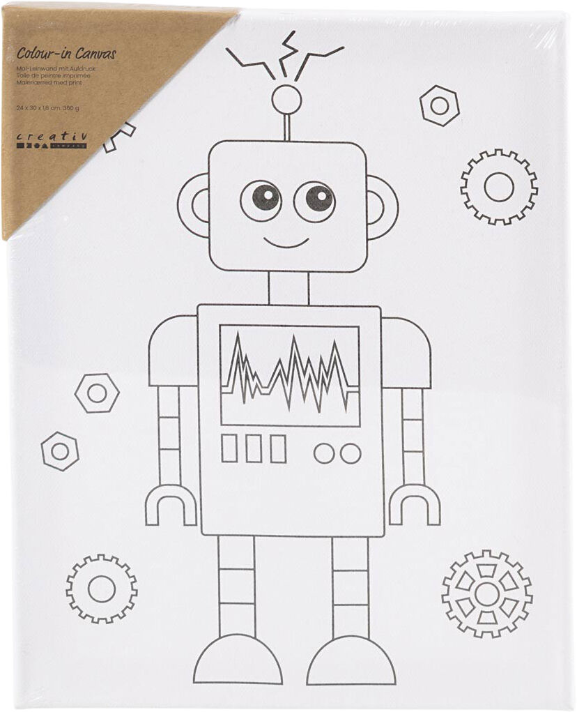 Malerl&aelig;rred med print, Robot, str. 24x30 cm.