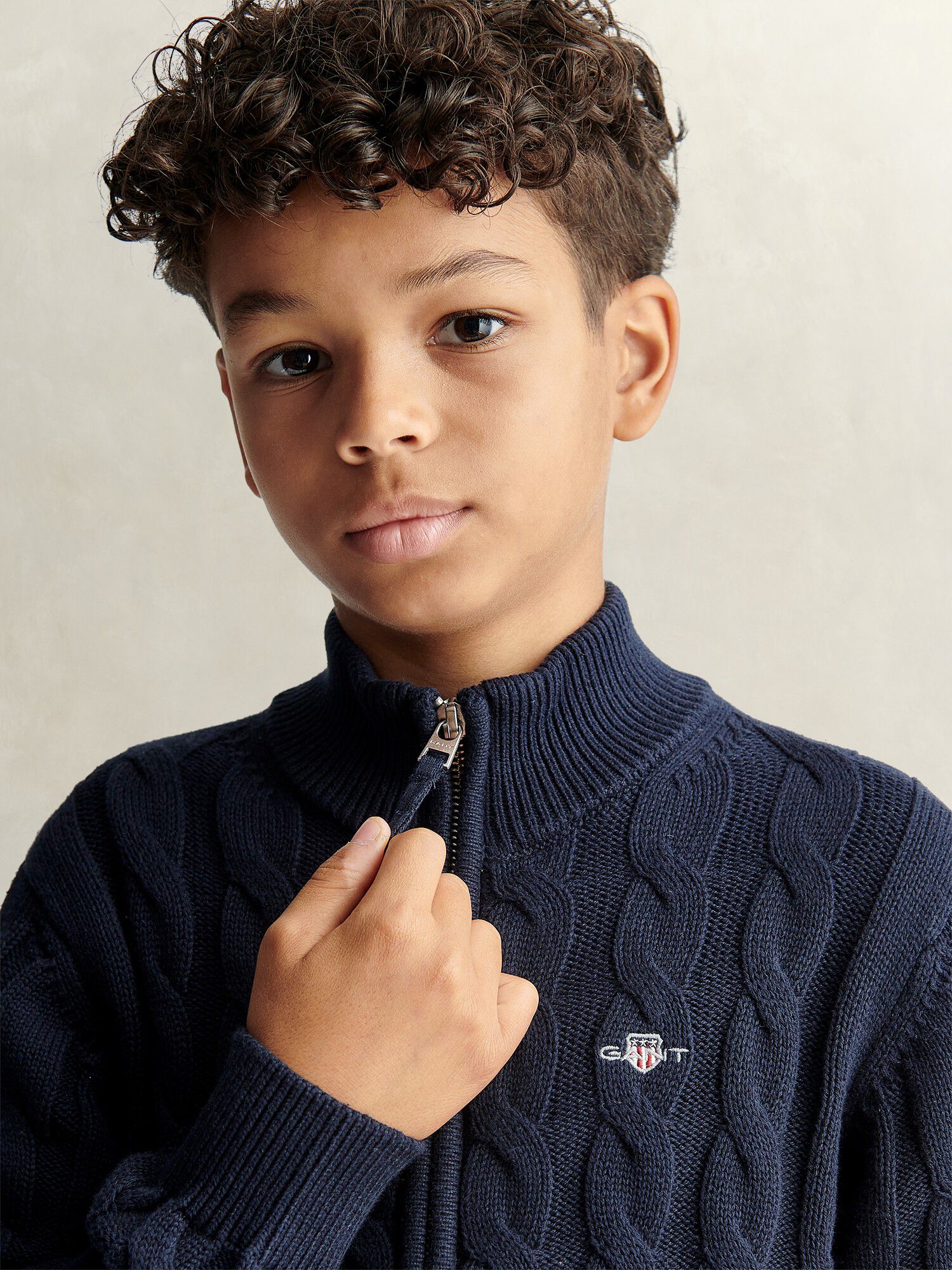 Shield Cotton Cable Zip Sweater