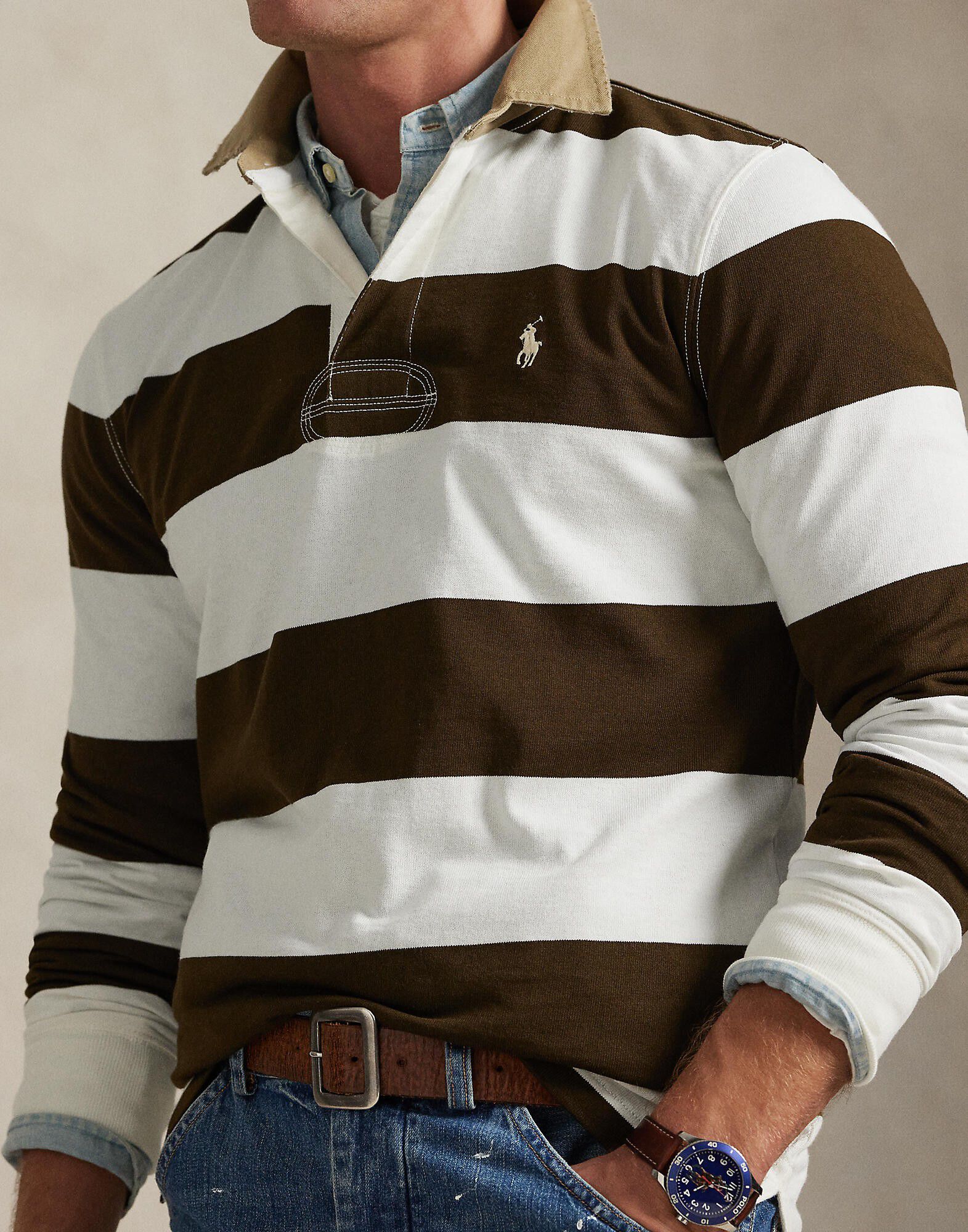 Classic Fit Khaki-Collar Rugby Shirt