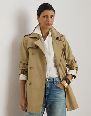 Double-Breasted Cotton Blend Trench Coat