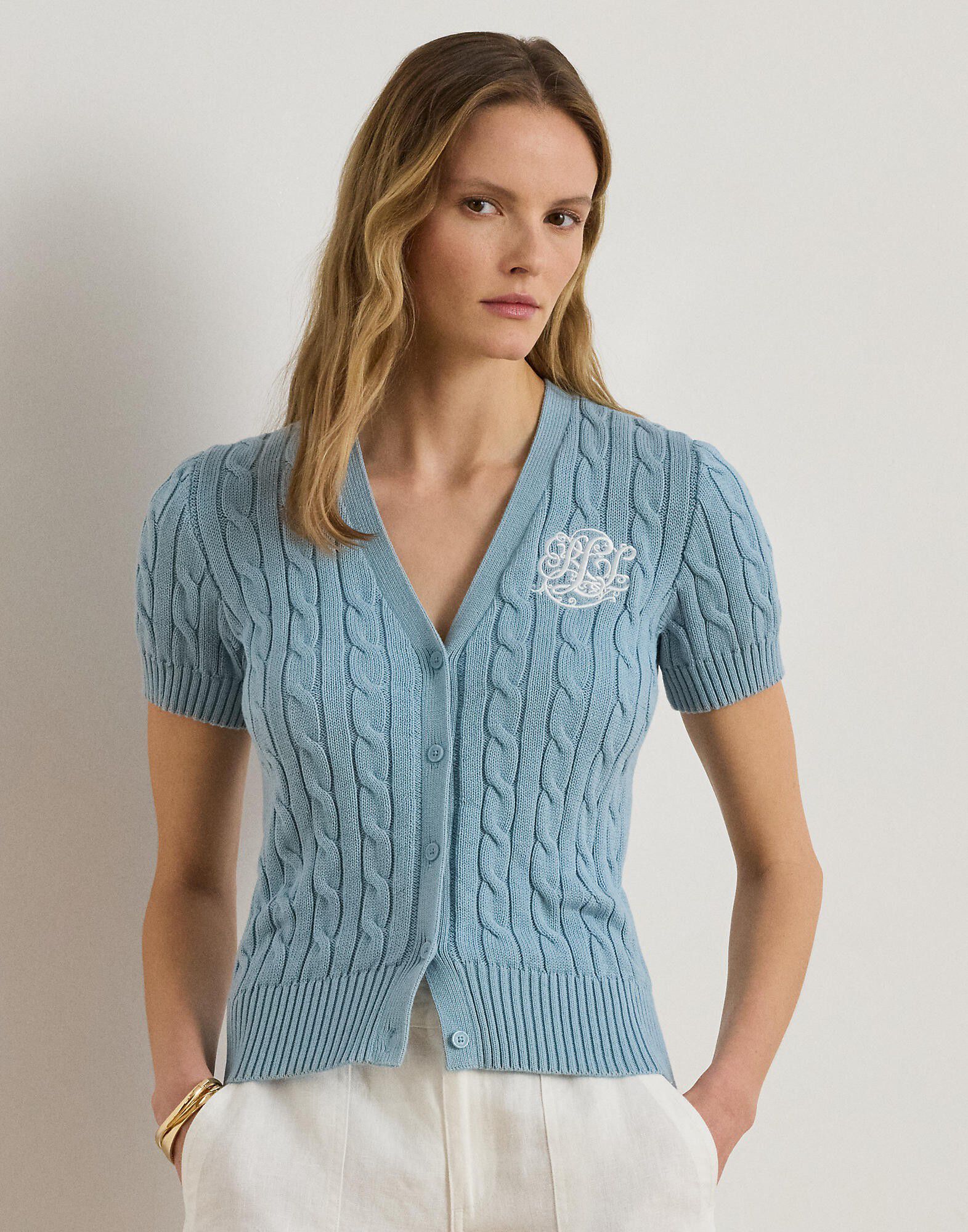 Cable-Knit Cotton Short-Sleeve Cardigan