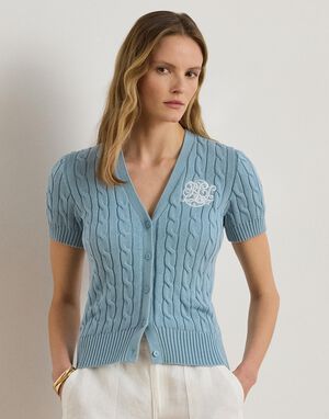 Cable-Knit Cotton Short-Sleeve Cardigan