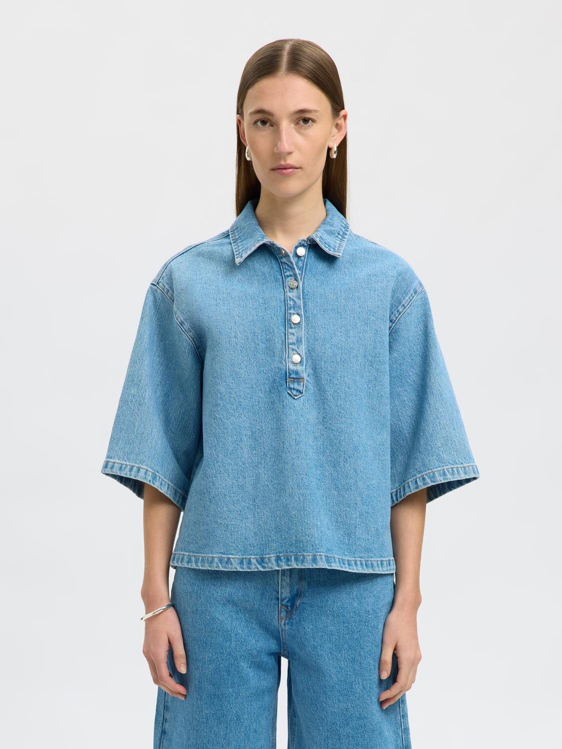 SLFLIVA-KORI 2/4 BOXI POLO DENIM SH