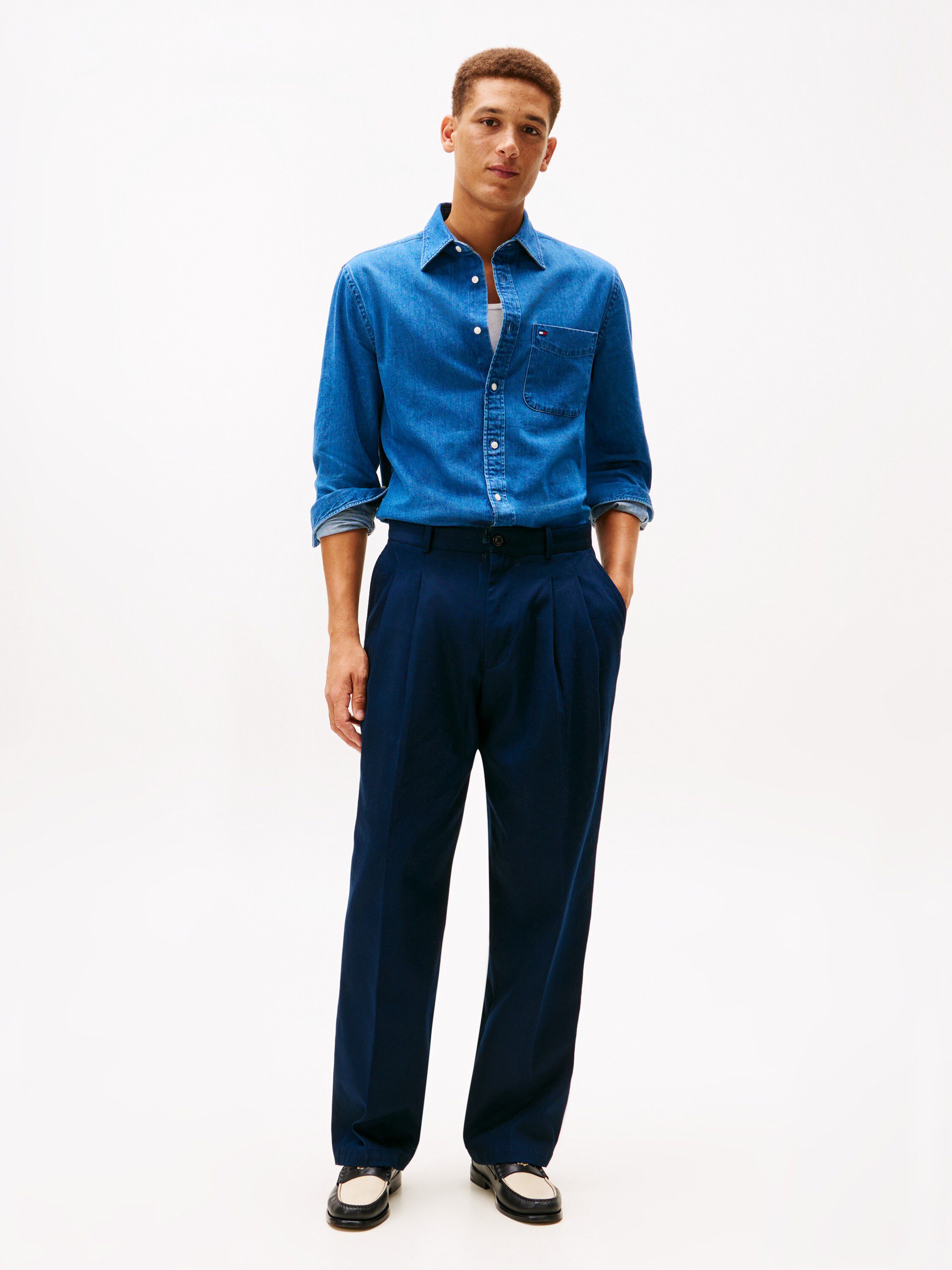 Regular Fit Flag Embroidery Denim Shirt