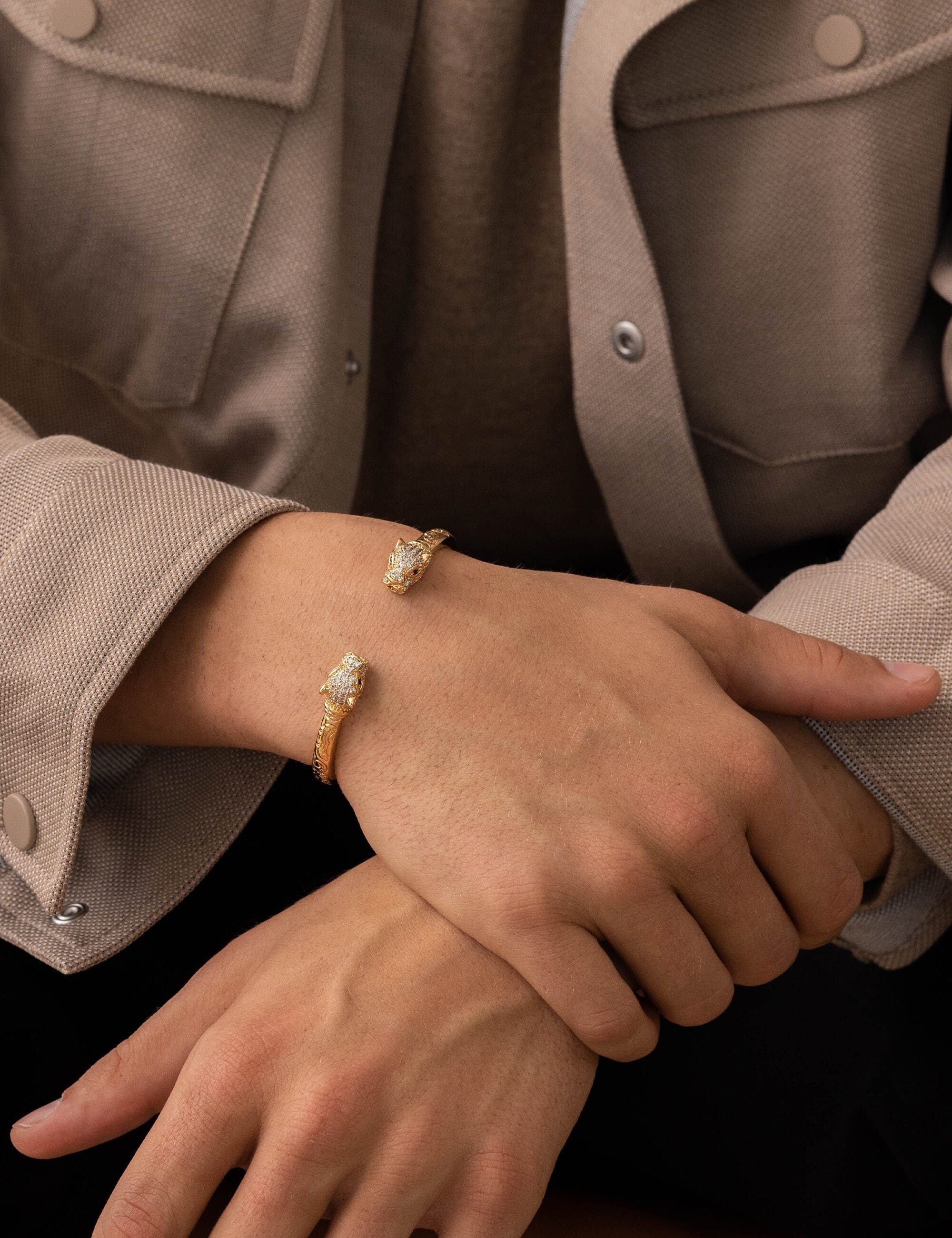 Men's Gold Plated CZ Panther Bangle