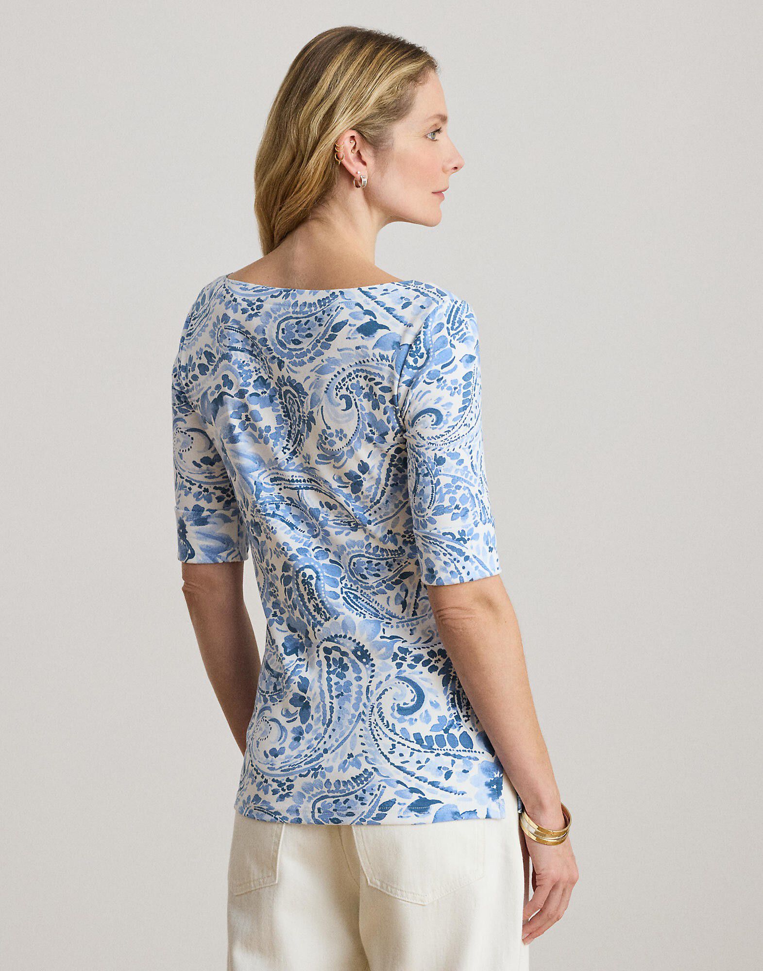 Paisley Stretch Cotton Boatneck Tee