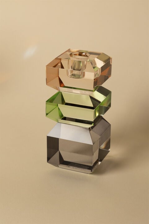 Krystal stage, fersken/grøn/røg, 13x6x6 cm