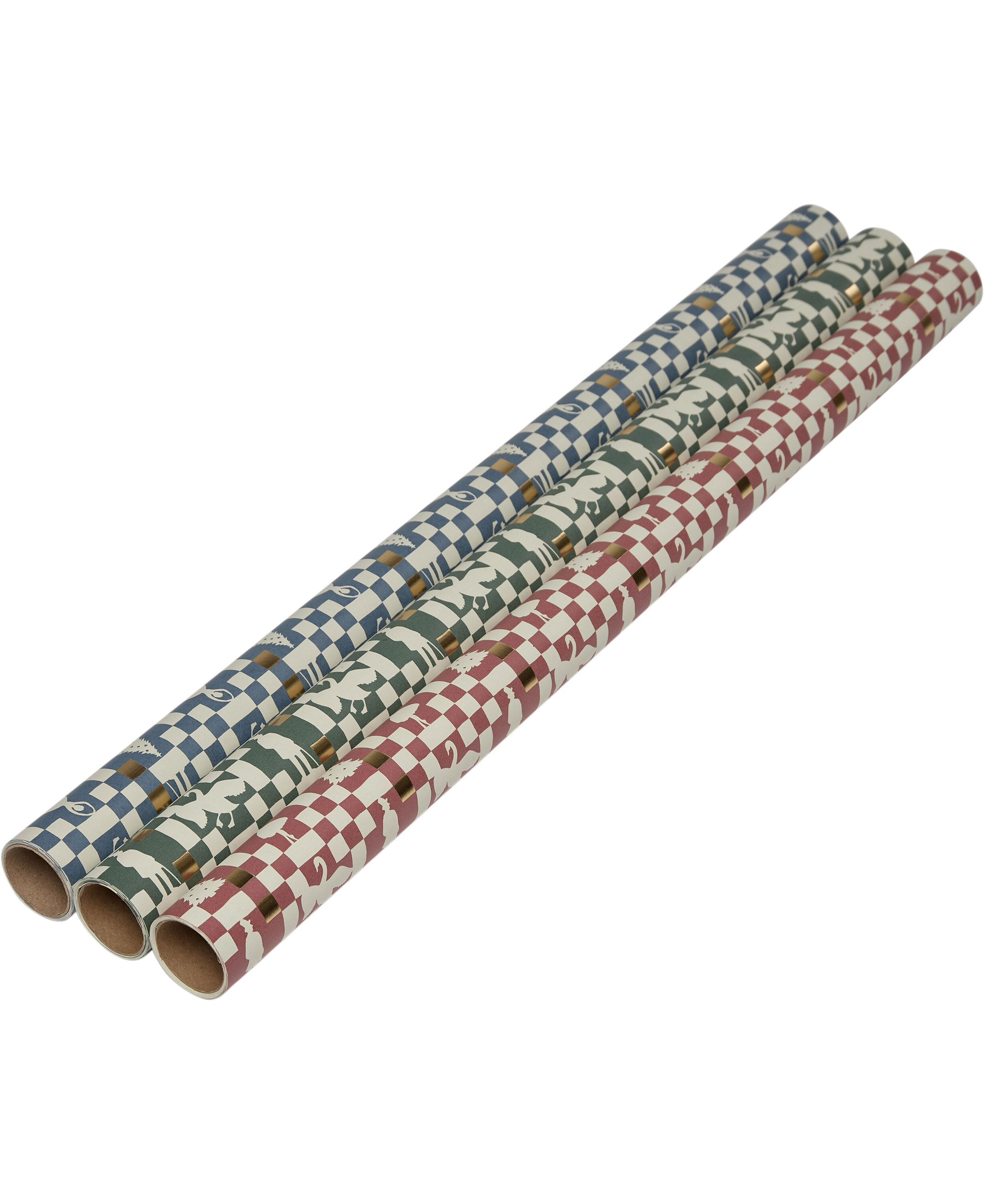 Julegavepapir sampak 3x70x300cm 1 r&oslash;d, 1 gr&oslash;n, 1 bl&aring;
