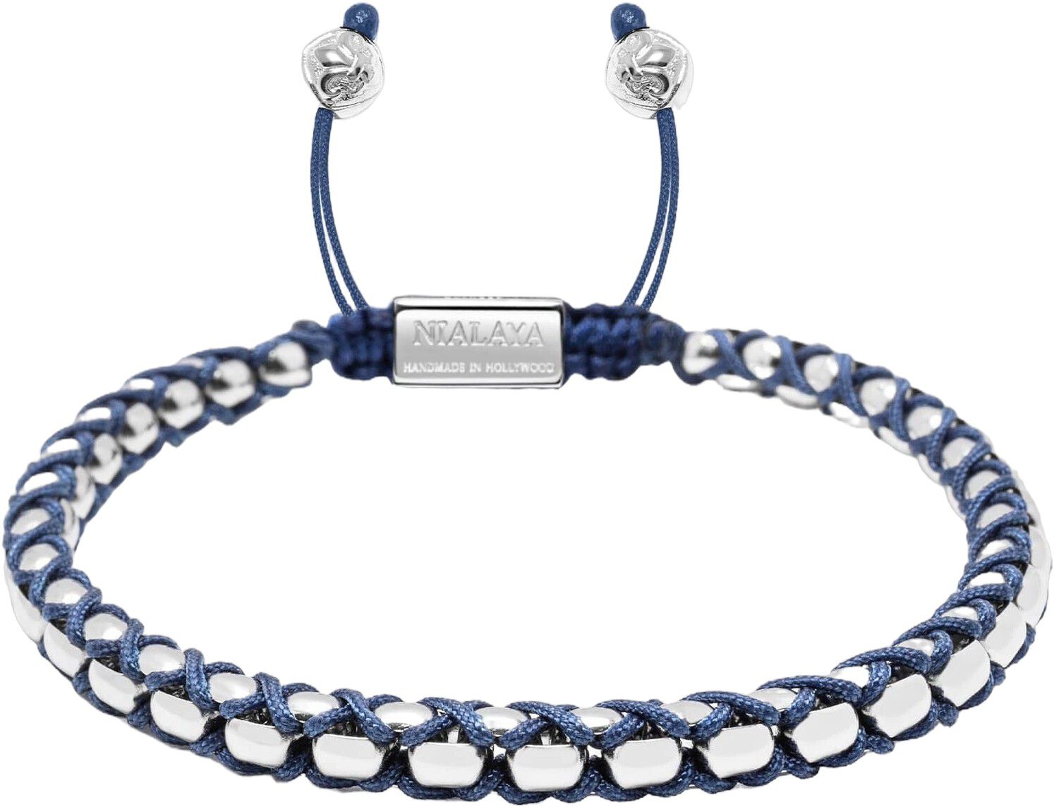 Navy String Box Chain Bracelet in Silver