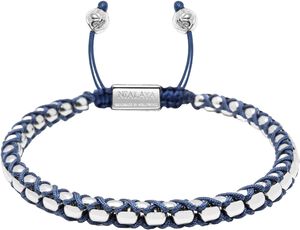 Navy String Box Chain Bracelet in Silver