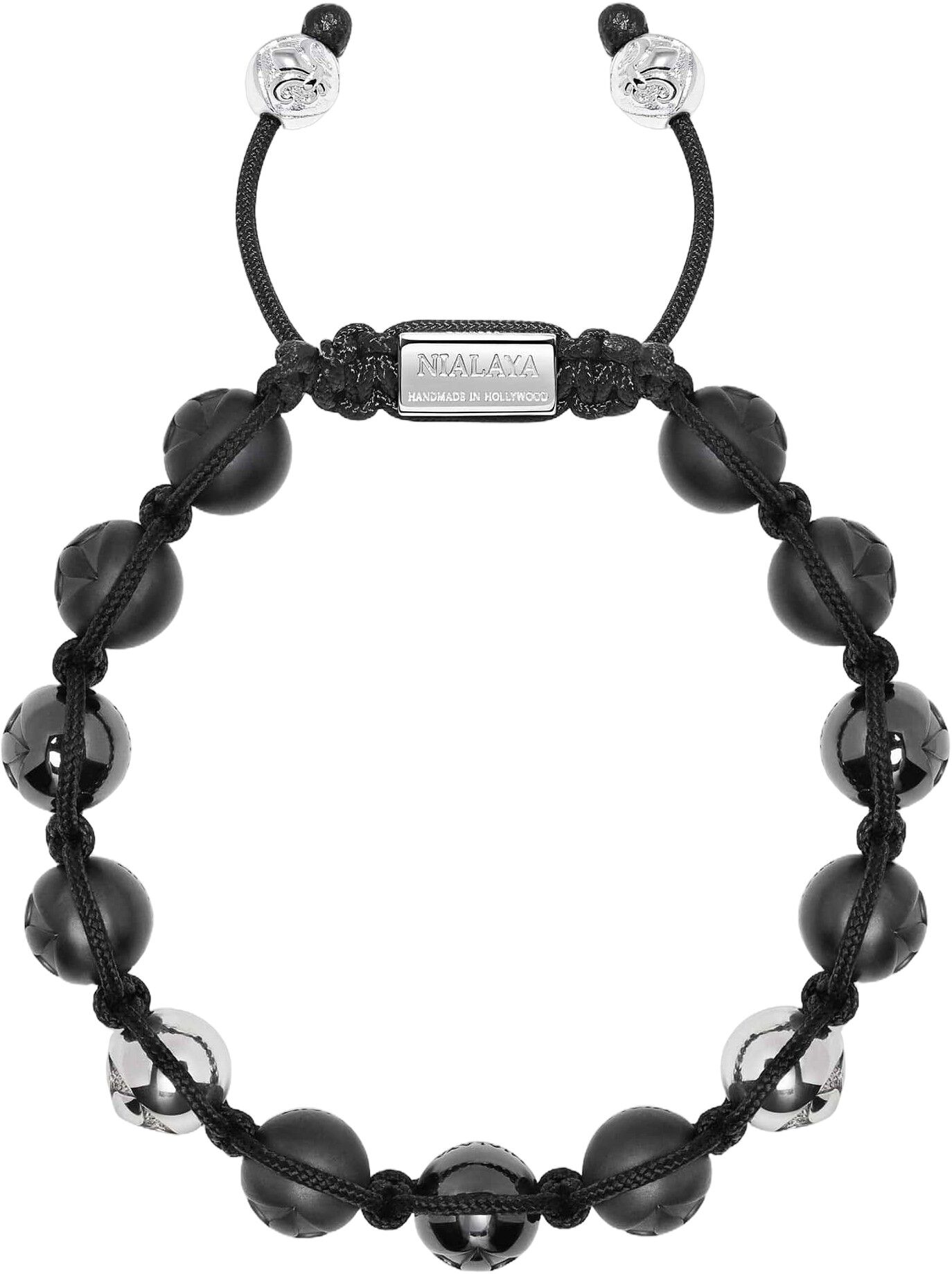 Men's Beaded Bracelet with Matte Black, Glossy Black Ceramic & Silver