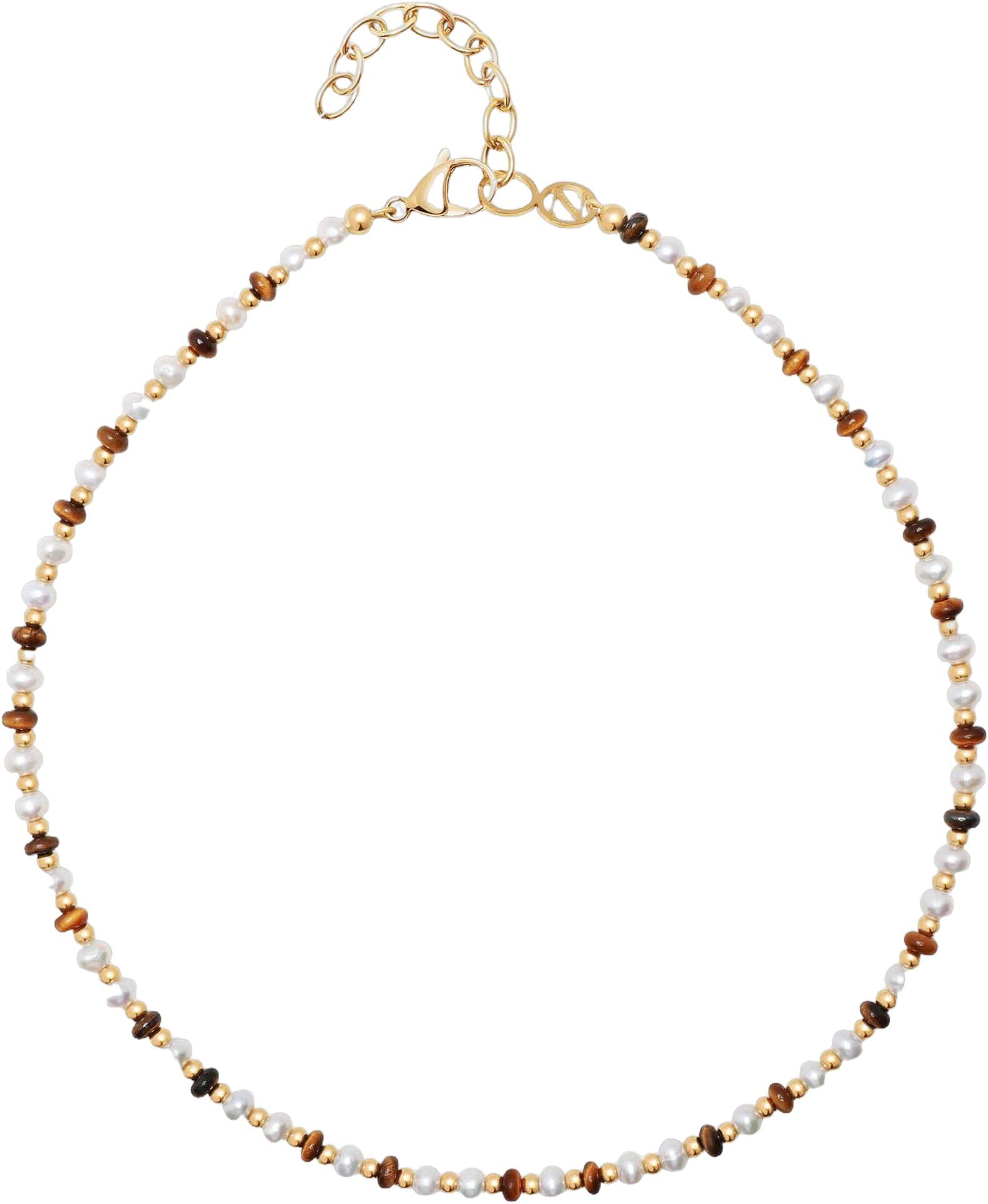 Women's Mini Beaded Choker with Pearls and Tiger Eye
