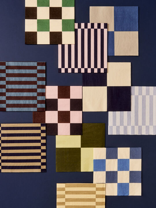 Pattern Napkins-Set of 20 Lunch-Off-white and blues M check