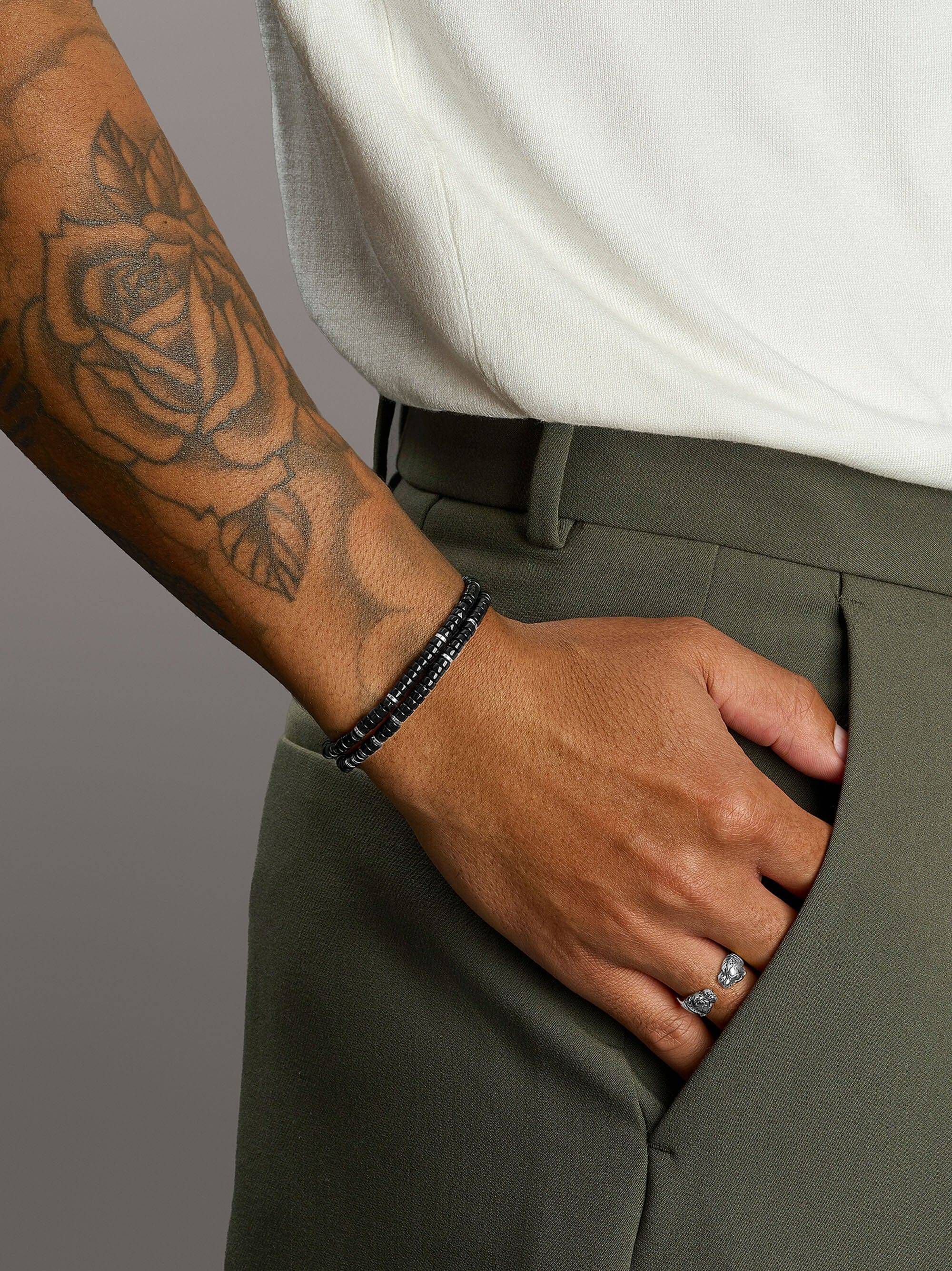 Black Onyx Heishi Wrap Bracelet in Silver