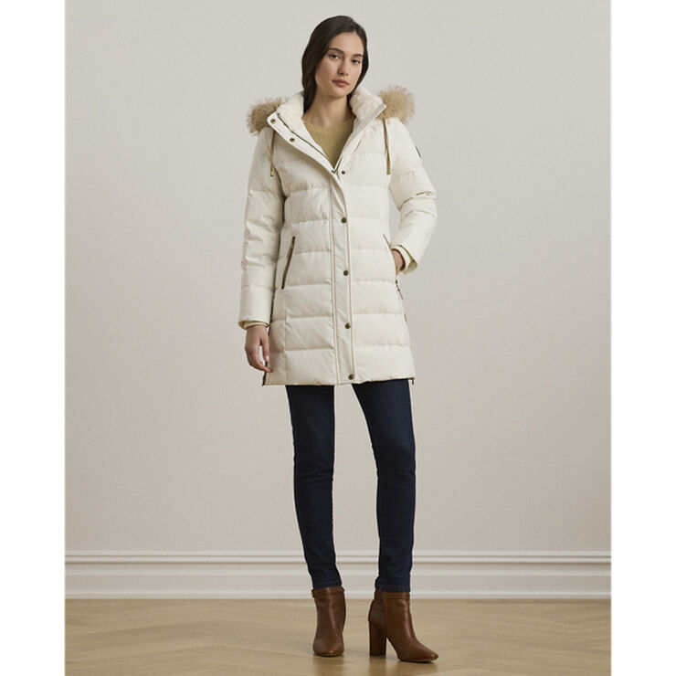 Faux-Fur-Trim Hooded Down Coat