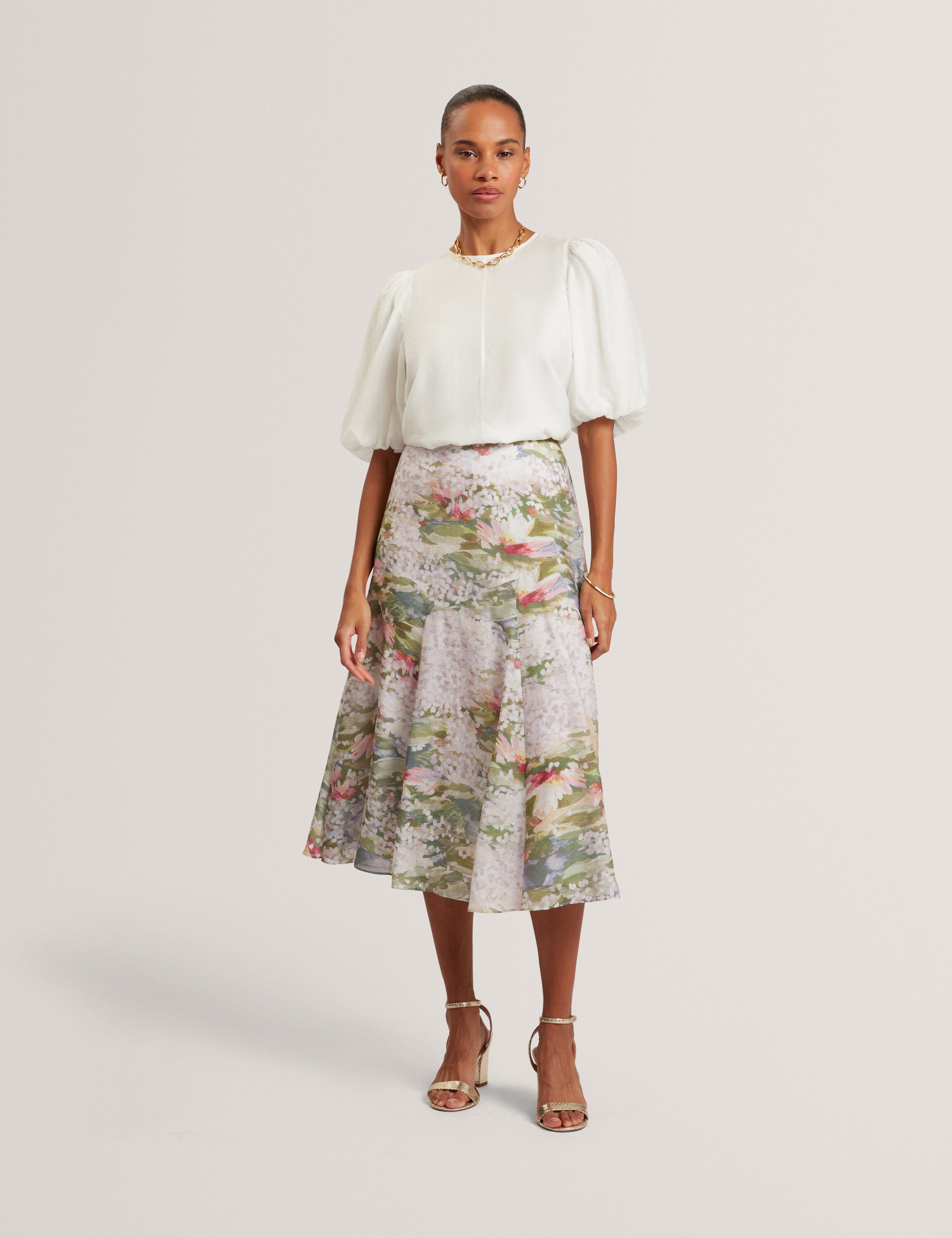 LAYDA Printed Midi Skirt With Diago