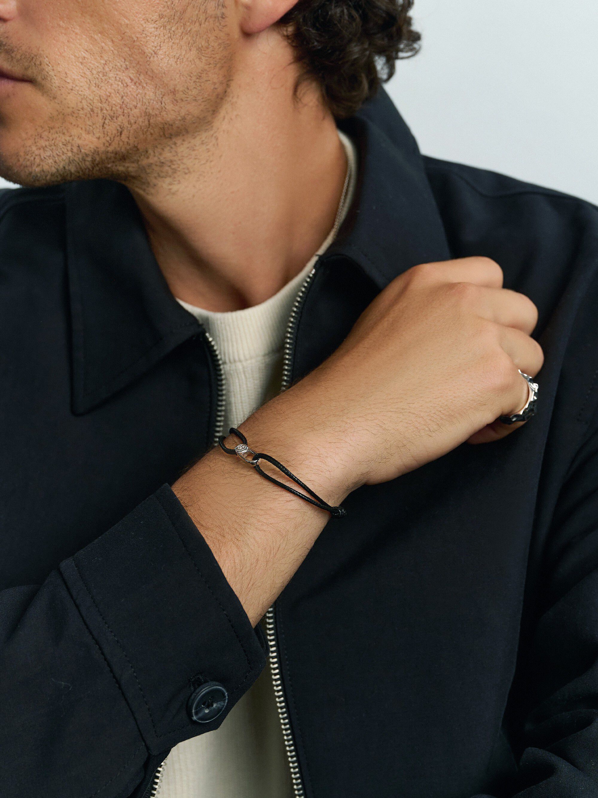 Black String Bracelet with Silver Hook