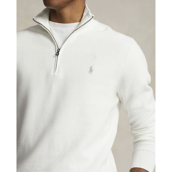 Mesh-Knit Cotton Quarter-Zip Sweater