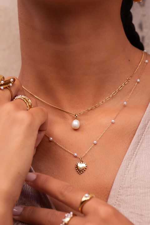 Necklace mini pearl & heart