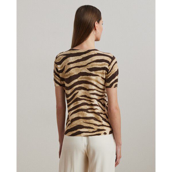 Print Linen-Cotton Short-Sleeve Sweater