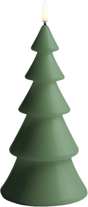 LED candle Christmas tree, Olive green, Smooth, 10x20 cm