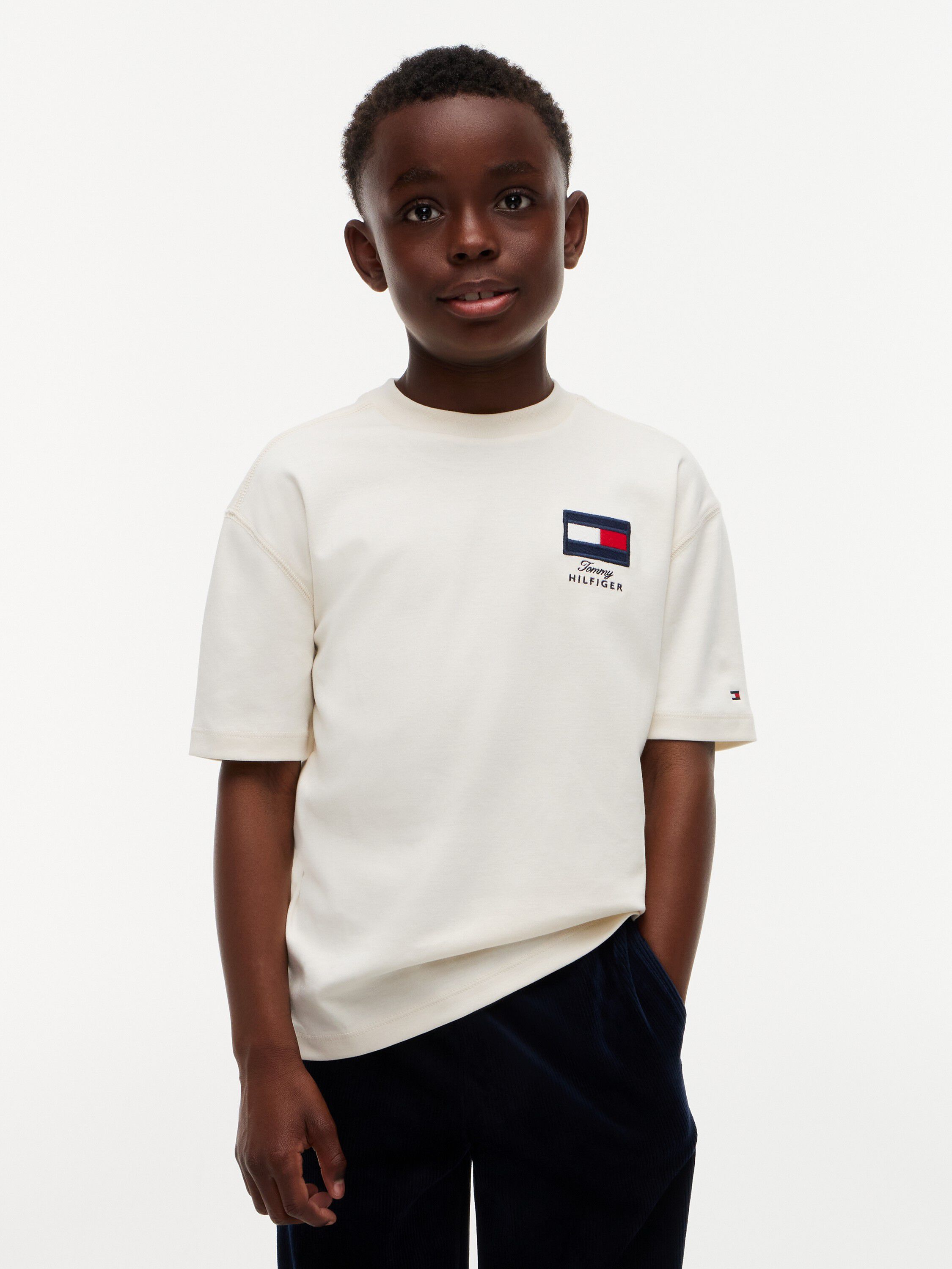 Flag Logo Embroidery Crew Neck T-Shirt