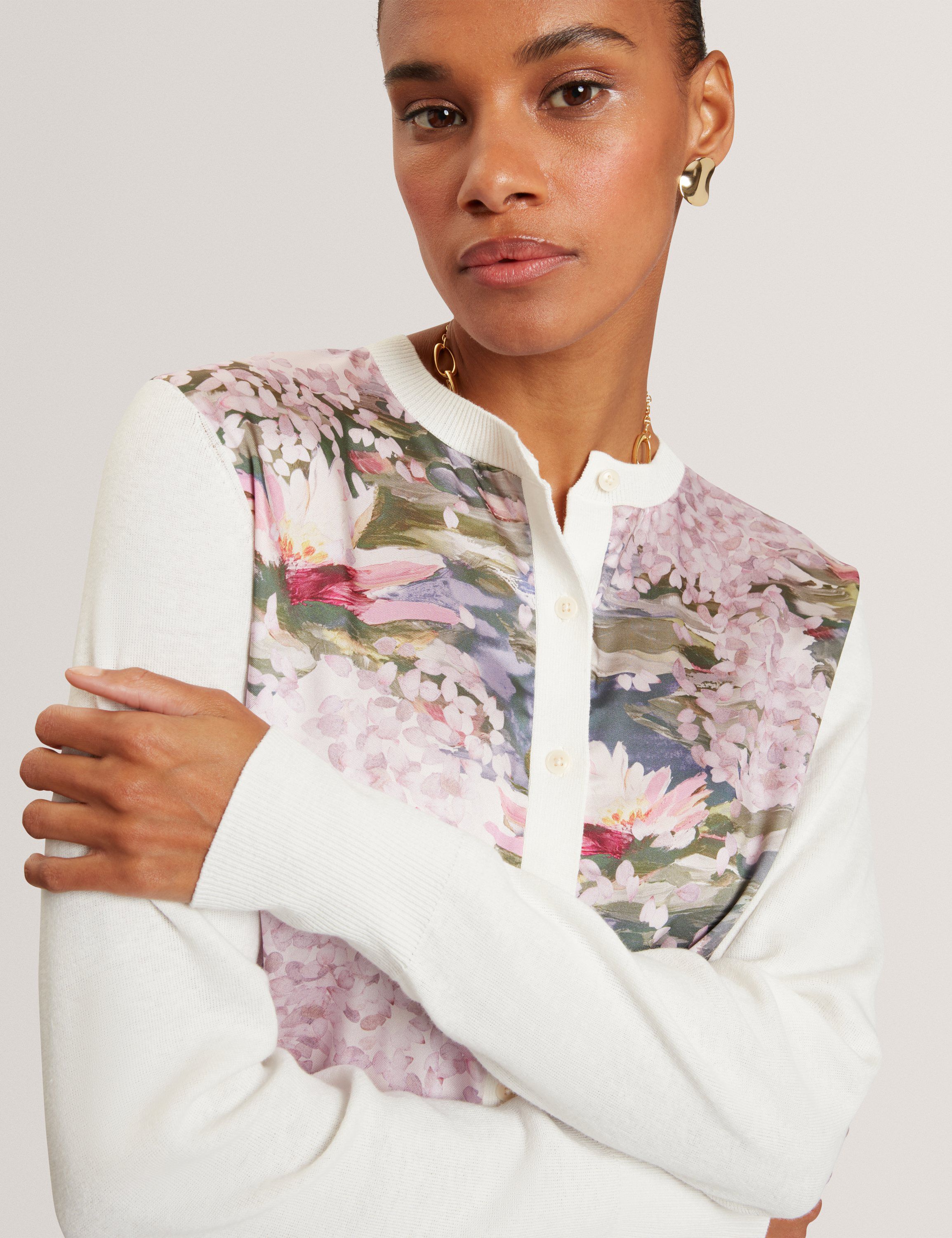 SISILLA Printed Woven Front Cardiga