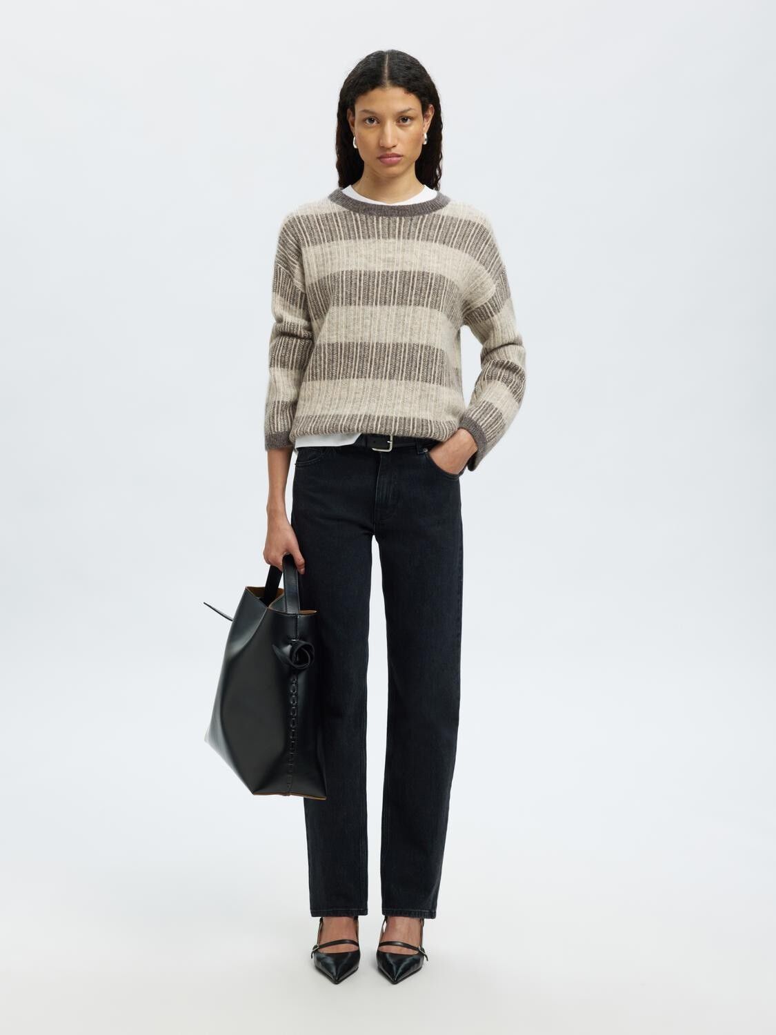 SLFALVA LS KNIT STRIPE O-NECK