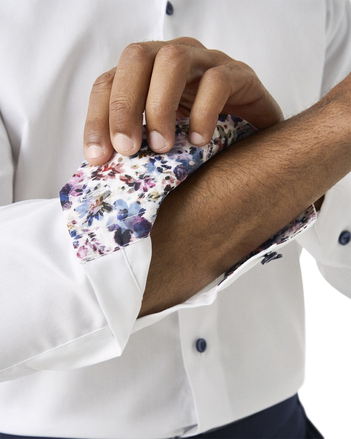 Slim Fit White Floral Effect Signature Twill Shirt