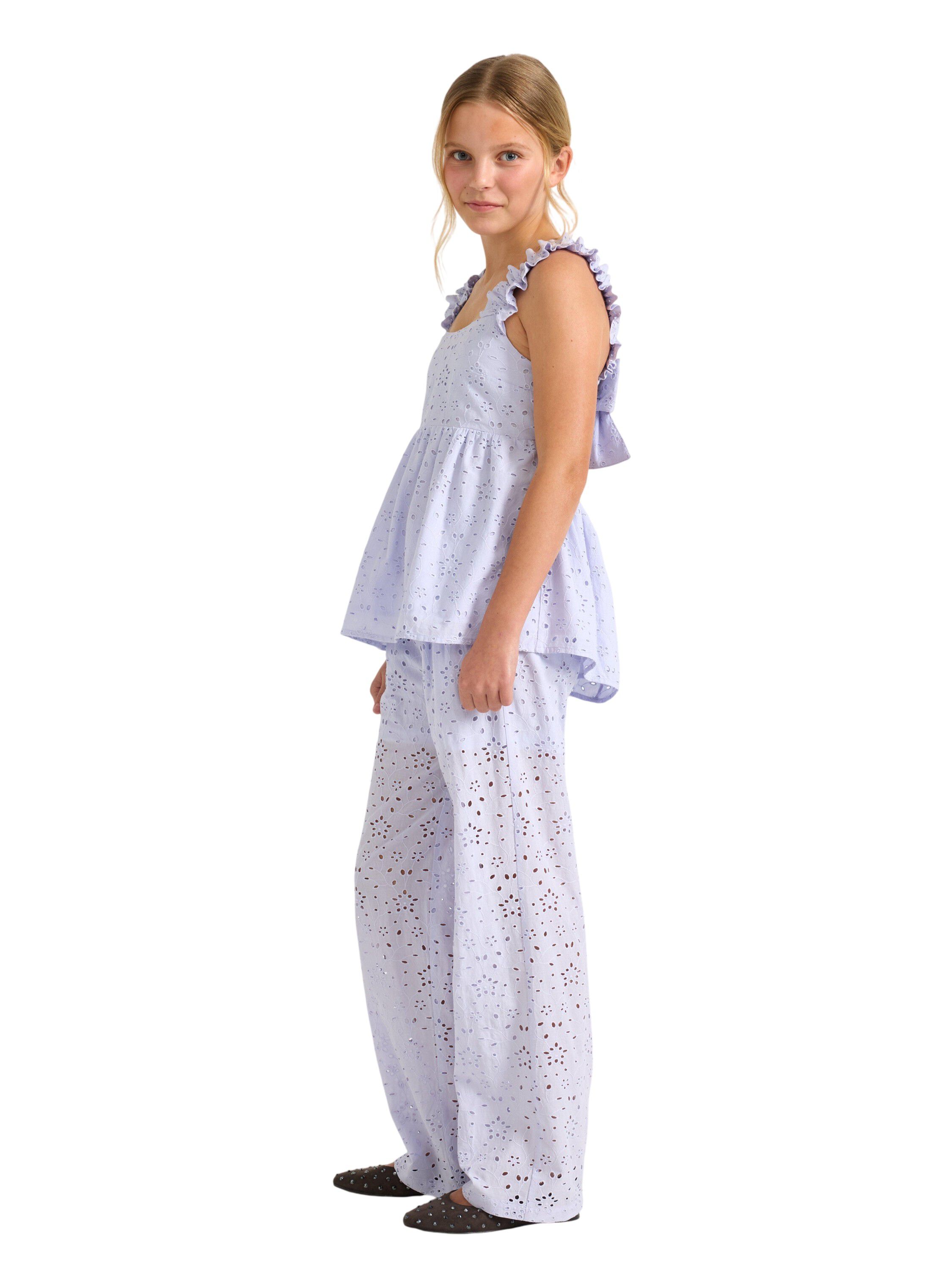 Trousers in broderie anglaise with