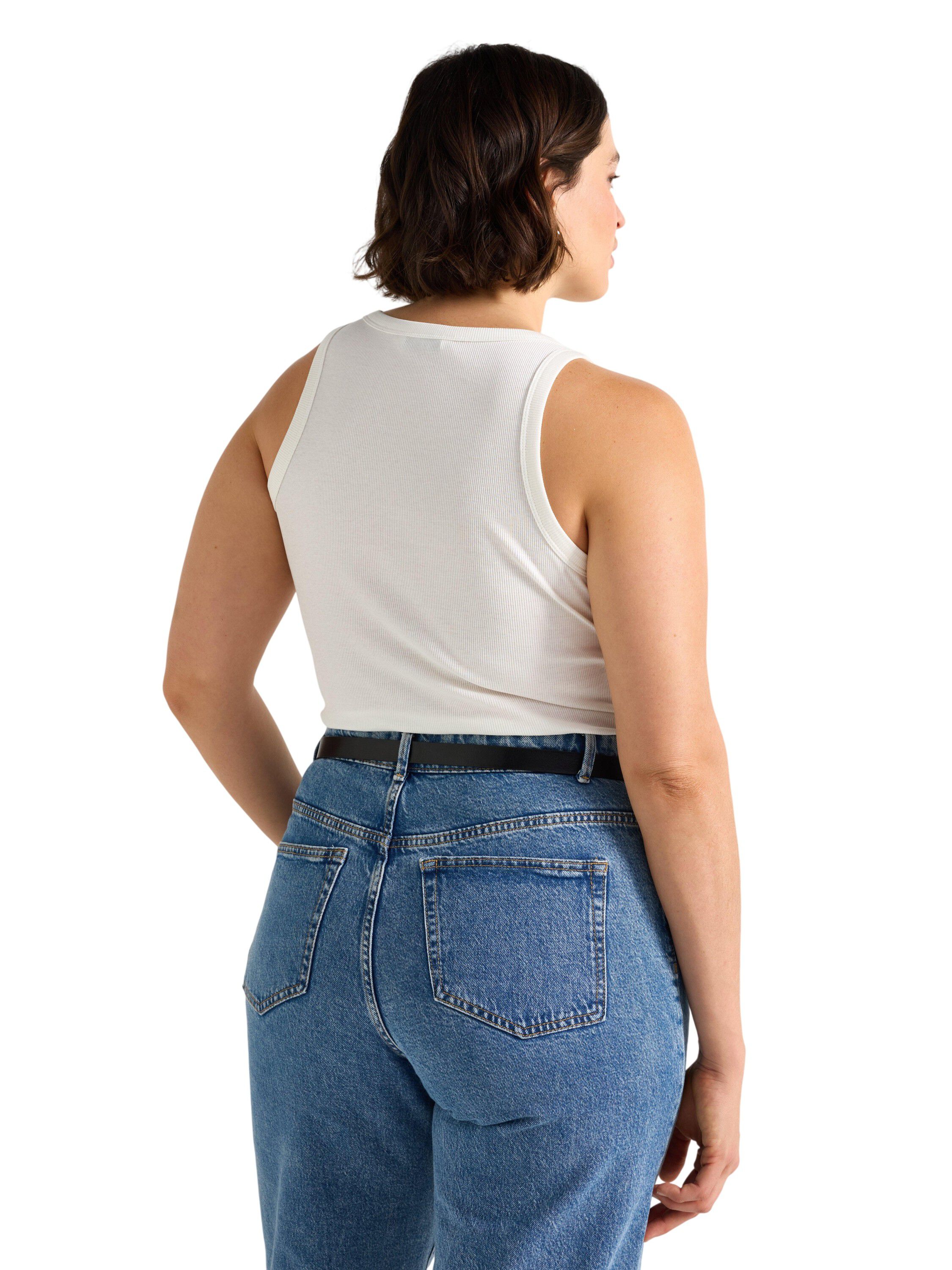 Ribbet tanktop i bl&oslash;d og elastisk b