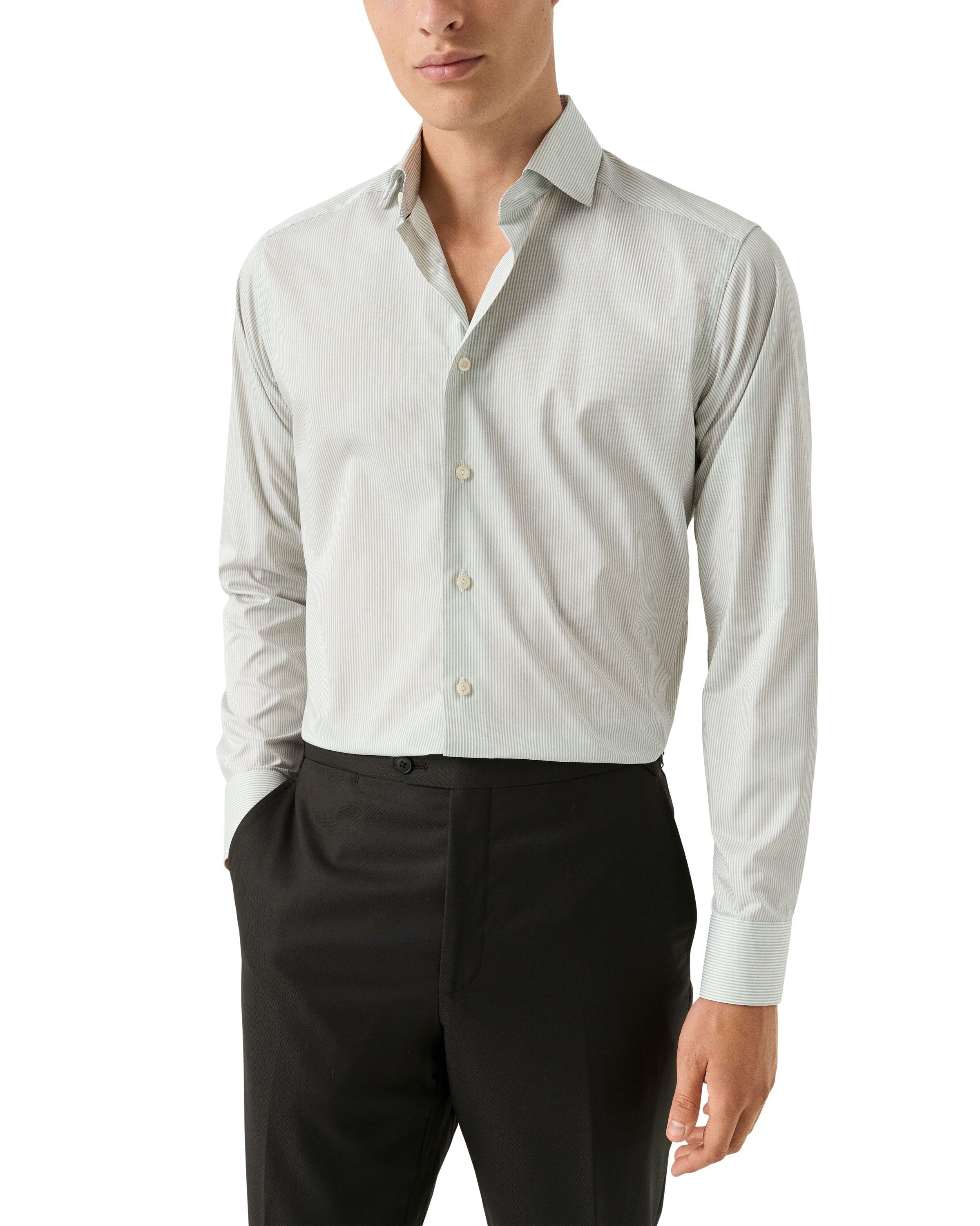 Contemporary Fit Striped Melange Twill Shirt