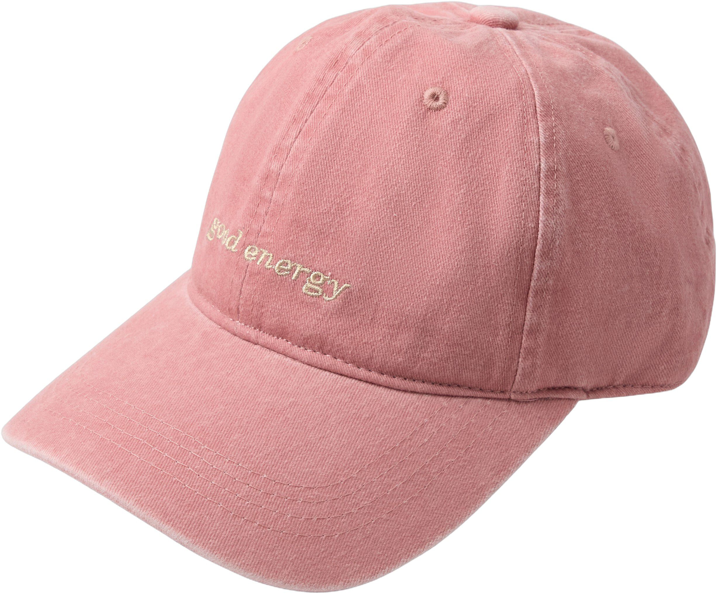 Kasket med broderet tekst foran.