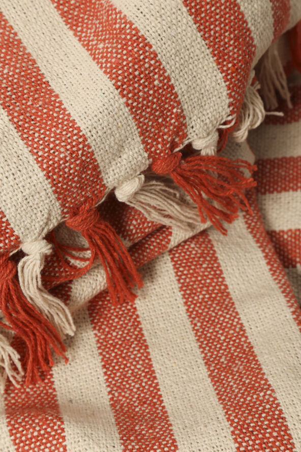 Plaid, Stribet-Orange/Natur, 130x180 cm