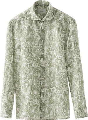 Contemporary Fit Dark green Gaudí Garden Print Shirt