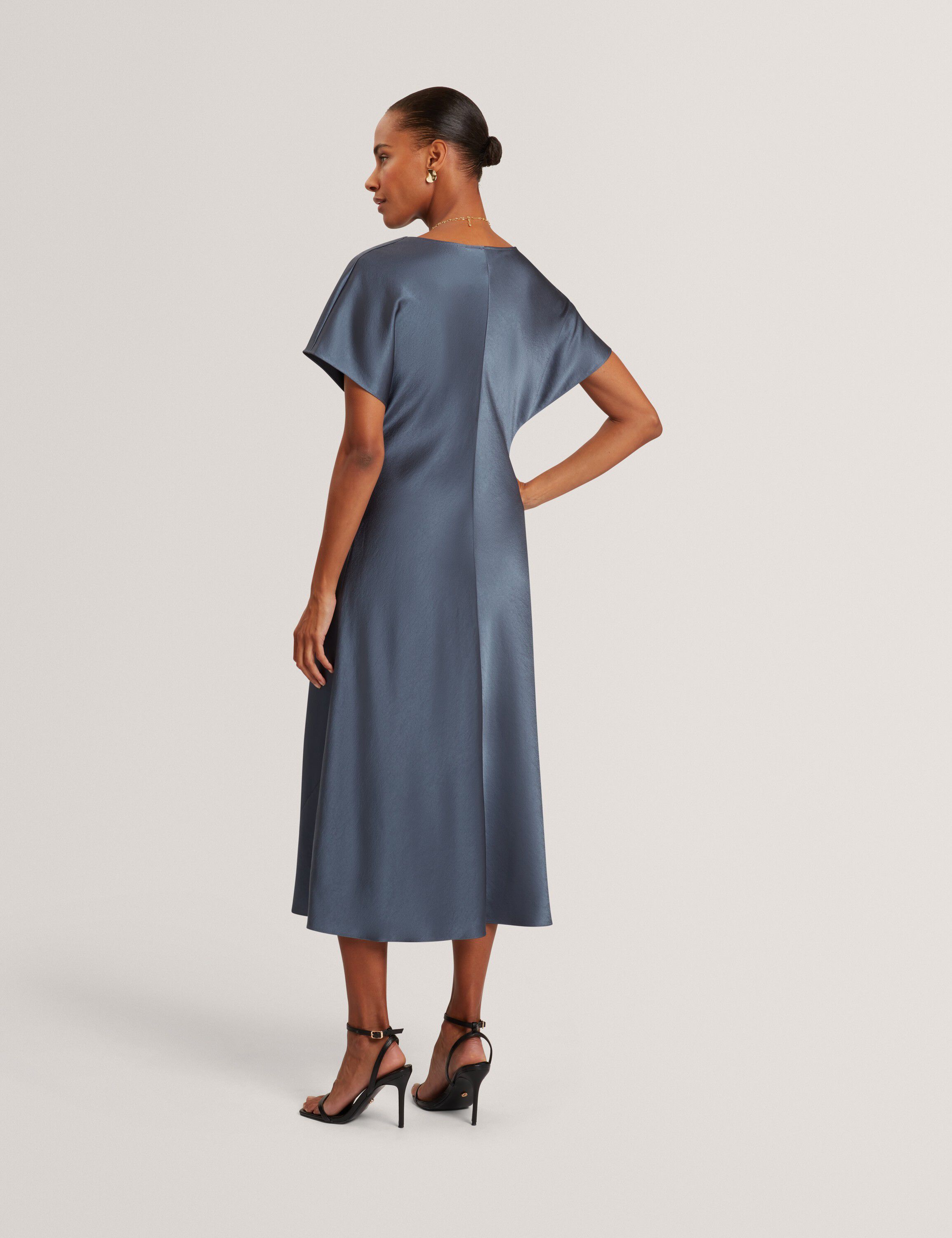 DASCHA Draped Neck Bias Midi Dress