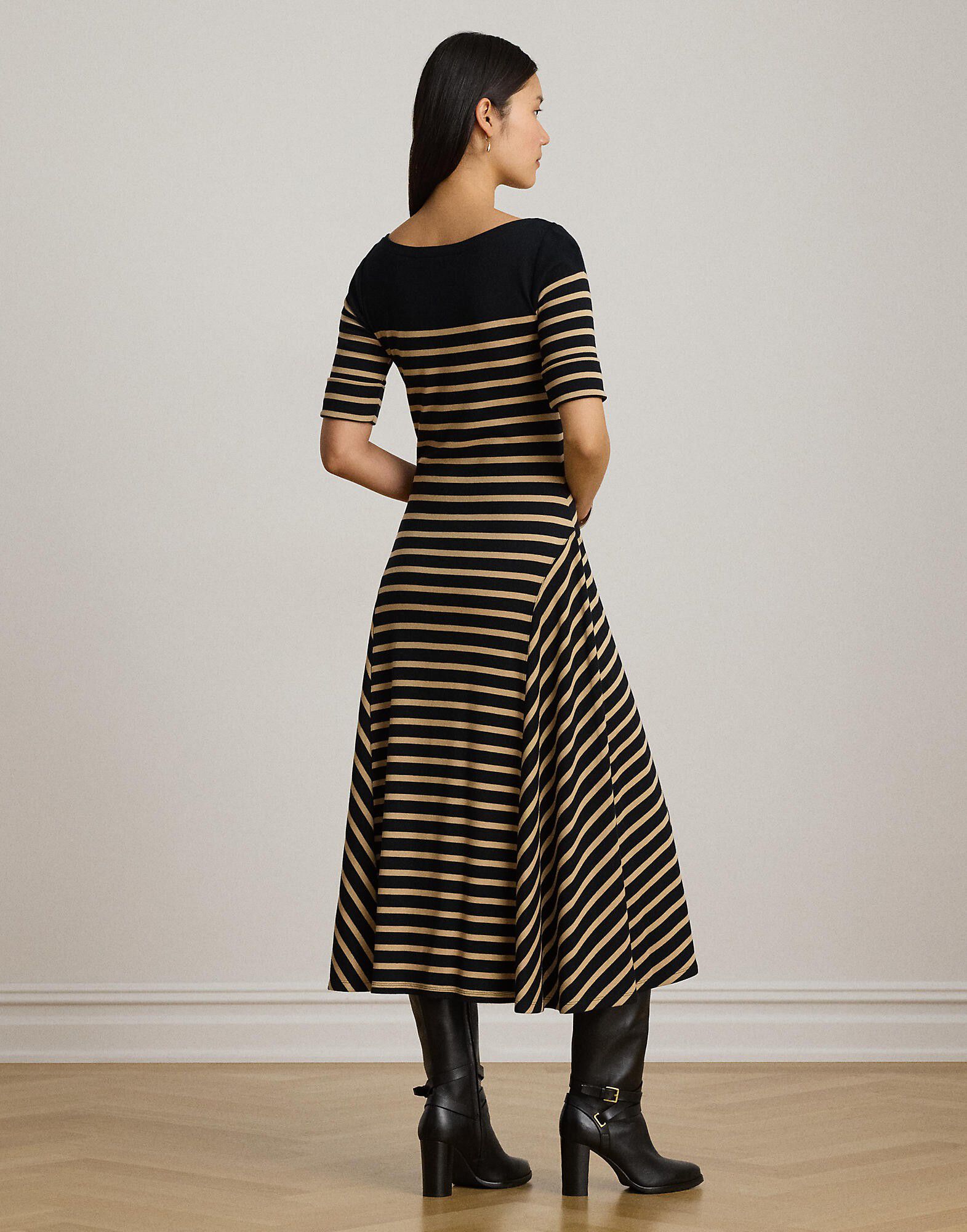 Breton-Stripe Cotton Ribbed Midi Dress