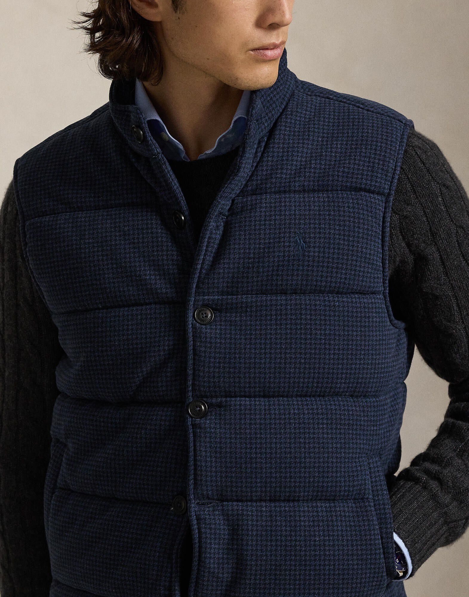 Houndstooth-Print Estate-Rib Vest