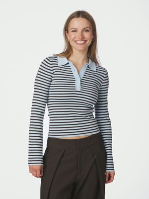 Fannya LS Striped Knit Polo
