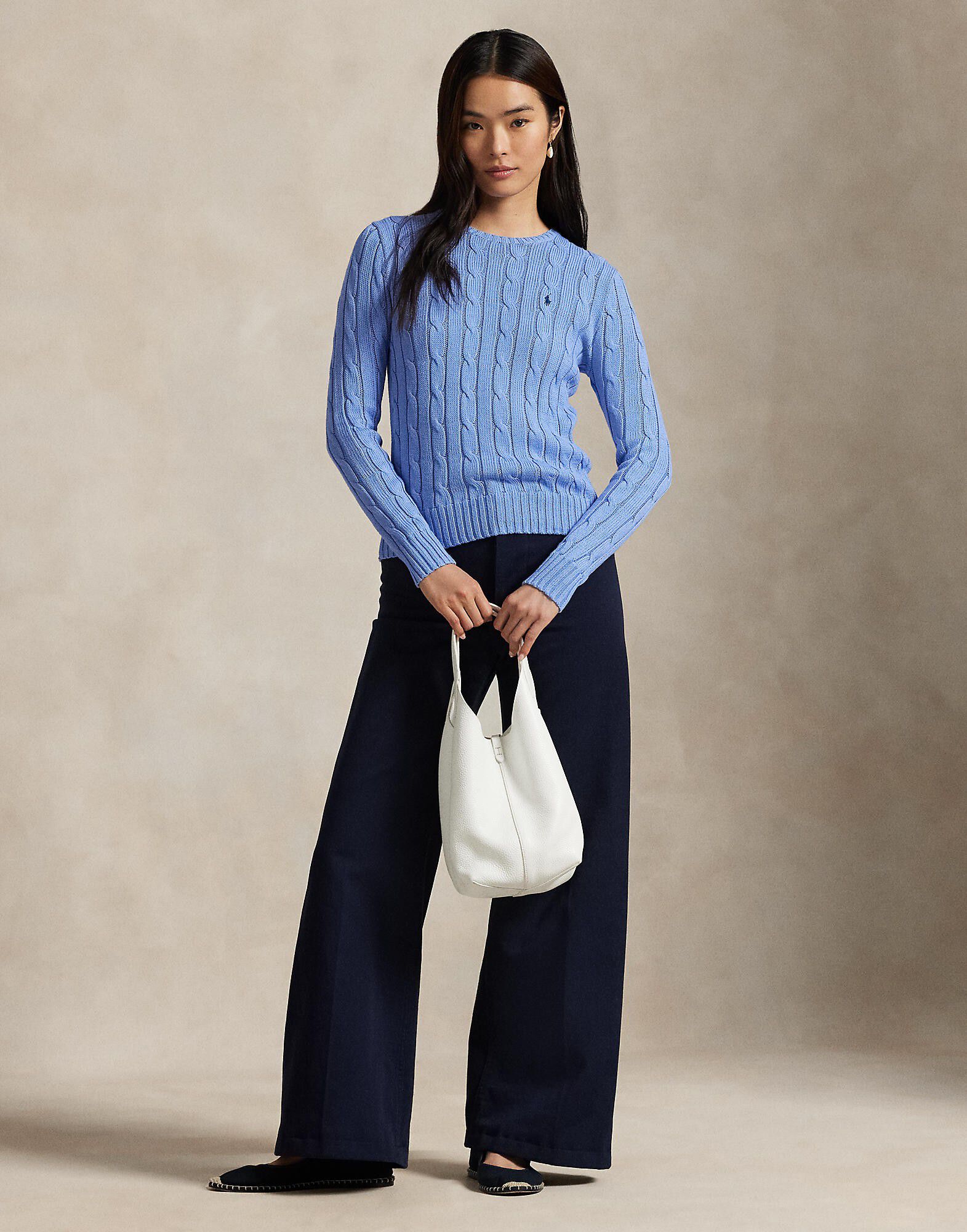 Cable-Knit Cotton Crewneck Sweater