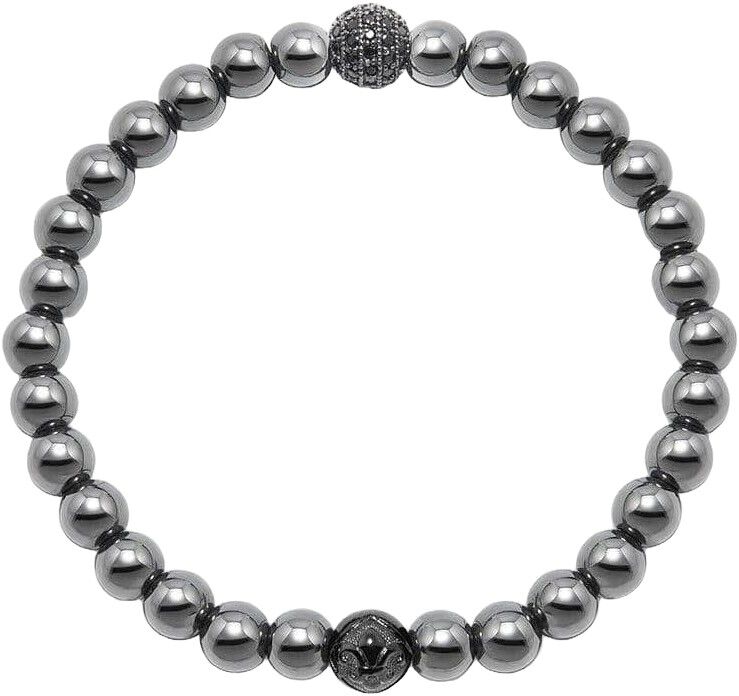 Men's Wristband with Hematite and Black CZ Diamond