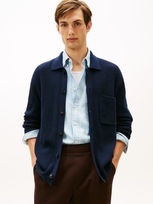 Fisherman Rib-Knit Coach Jacket With Wool