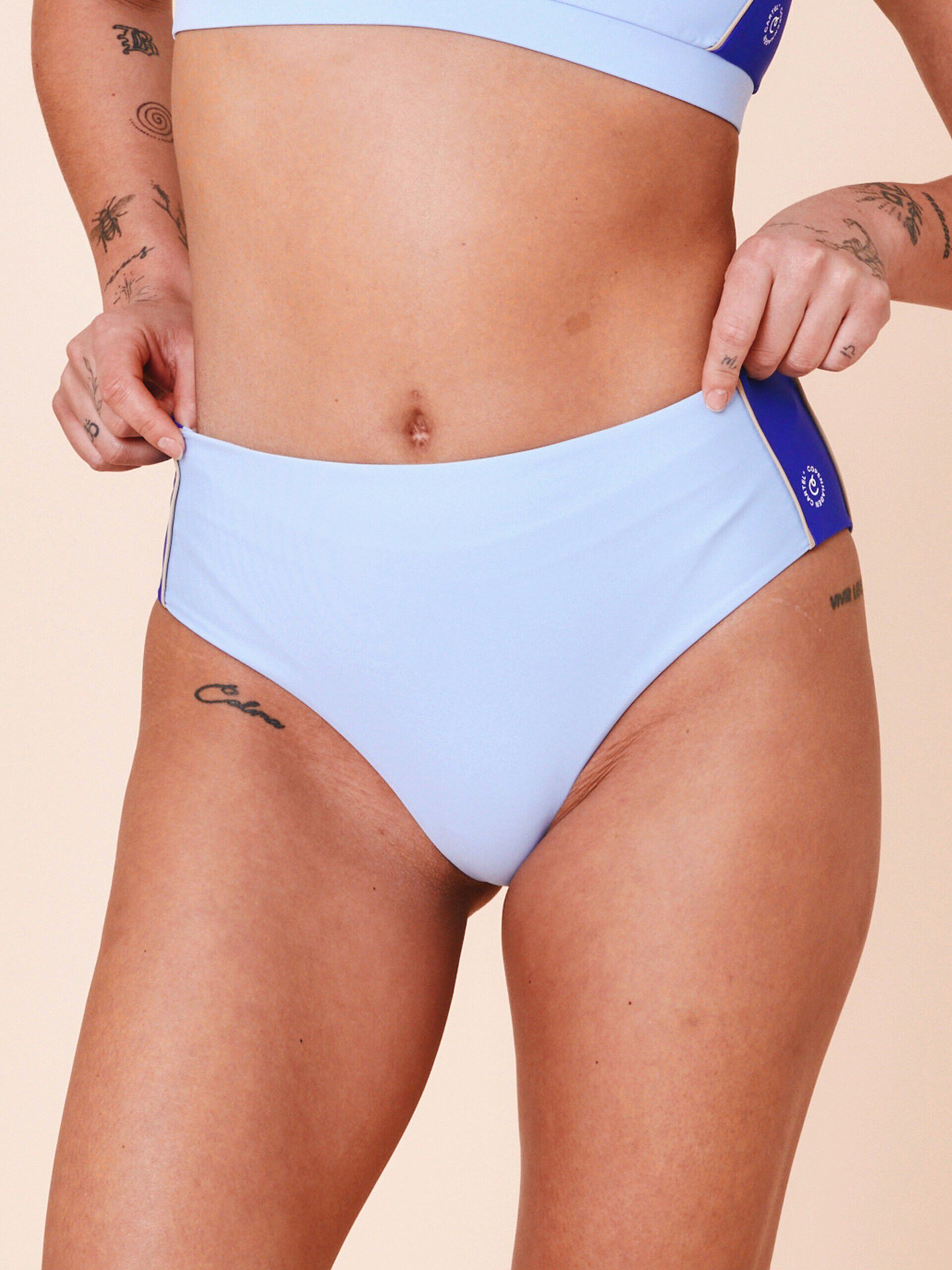 Ubud Colorblock high-waisted bikini bottom - Clear/Cartel Blue