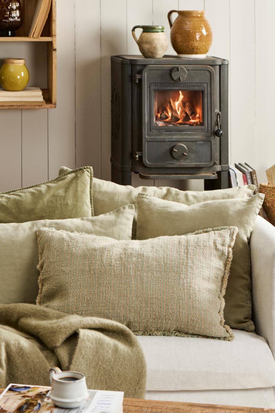 Pude natur m/smalle st&oslash;vgr&oslash;nne striber,