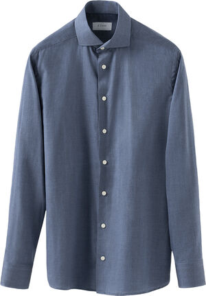 Slim Fit Mid Blue Herringbone Wrinkle Free Flannel Shirt