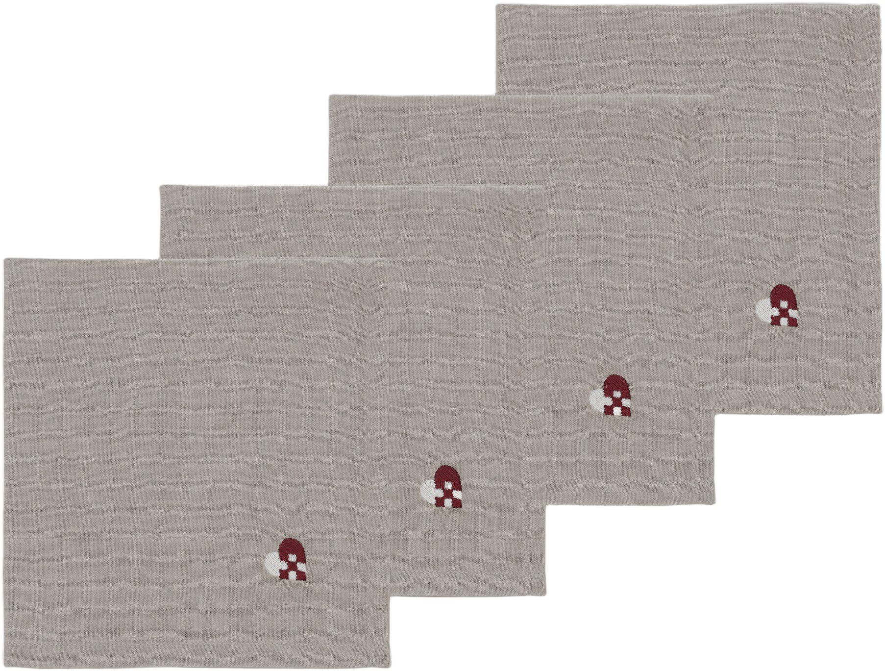T&oslash;yservietter Christmas Hearts Embroidery 4 stk. Dark red
