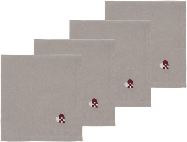 Tøyservietter Christmas Hearts Embroidery 4 stk. Dark red
