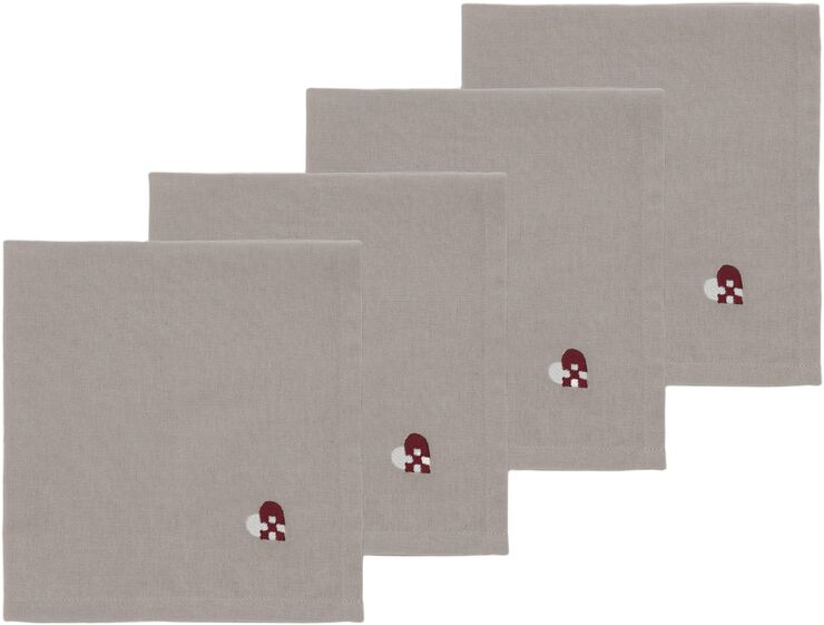 Tøyservietter Christmas Hearts Embroidery 4 stk. Dark red